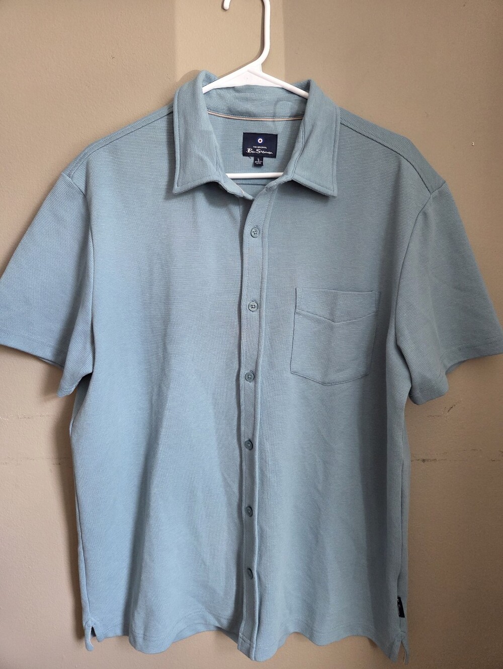 Ben Sherman Men’s Short Sleeve Button Up Shirt Large Blue Cotton Blend
